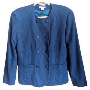 PENDLETON VINTAGE Blue Wool Academia Classic Double Breasted Blazer Size Large